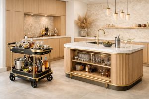 Woodman Design custom stainless steel fabrication — Auswave Products bespoke martini trolley