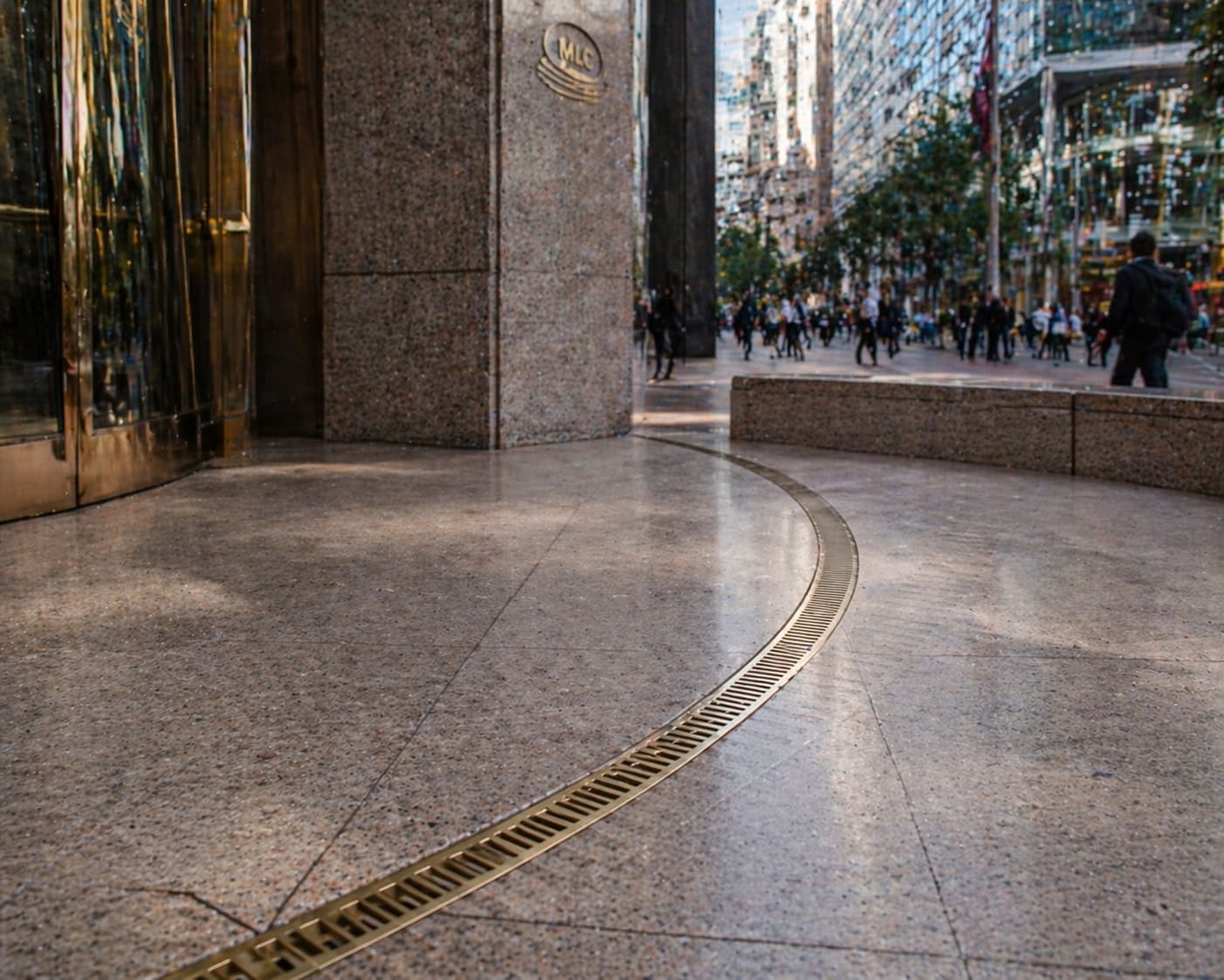 Auswave stainless steel civil drainage — custom fabricated for premium commercial buildings